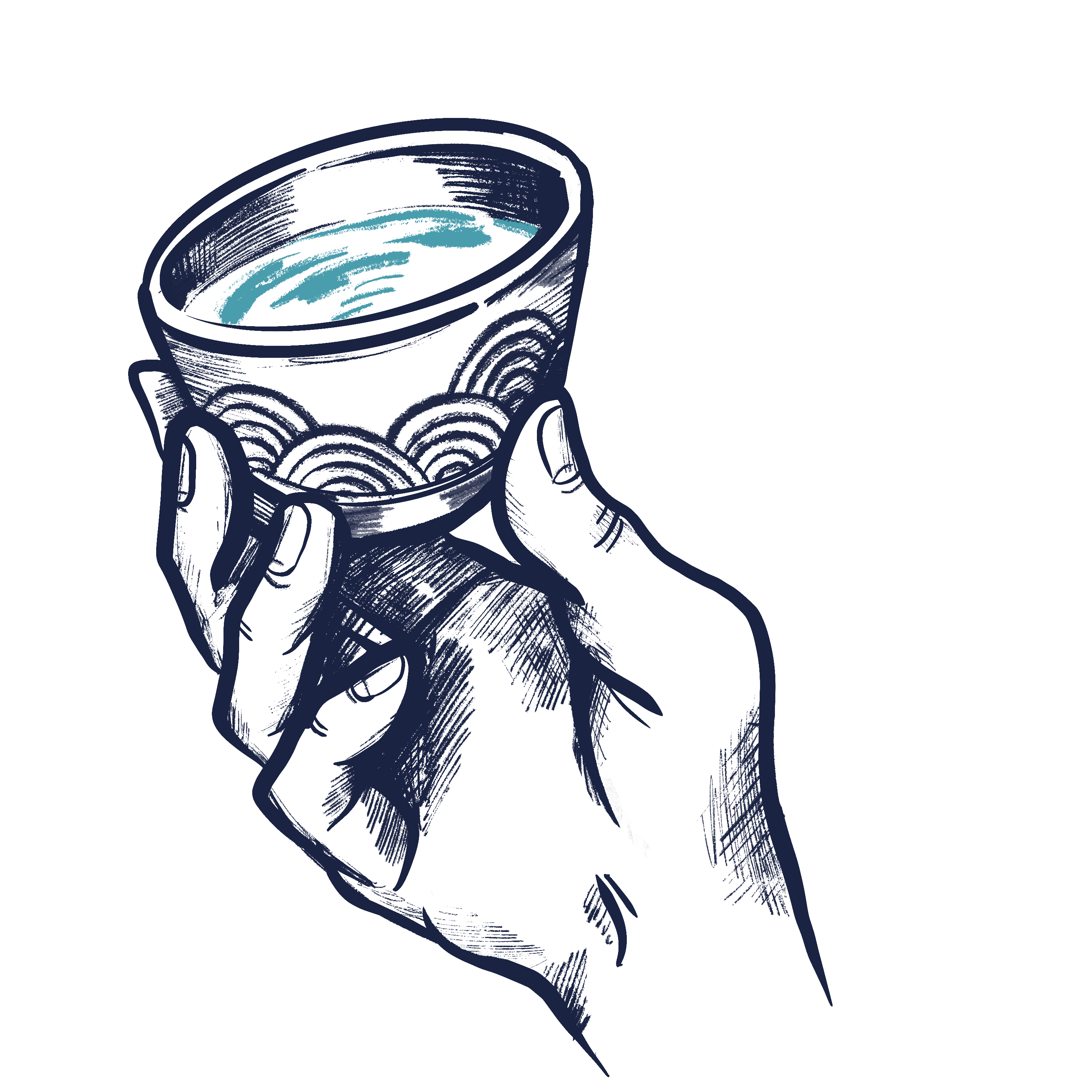 Illustration d'une main tenant un verre de saké
